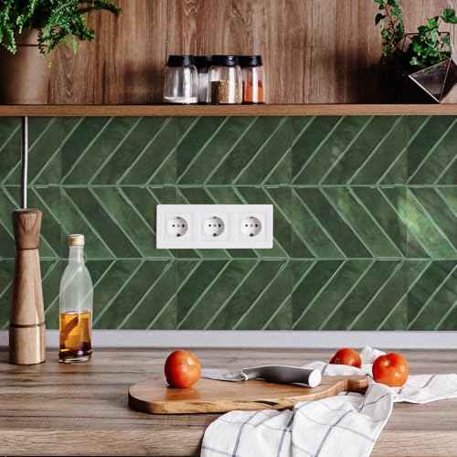 STICKGOO 10 Sheets Thicker Herringbone Peel and Stick Backsplash, 12.6¡±¡¿9.7¡± Stick on Wall Tiles, Self Adhesive Tile Sticker for Kitchen Backsplash and Bathroom, Green