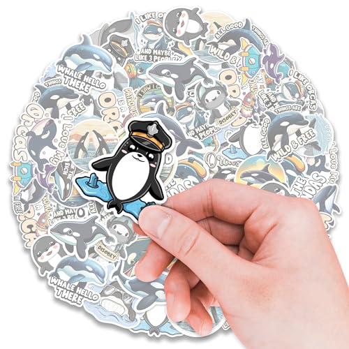 Orca Stickers 50 Pieces Vinyl Waterproof Decal for Laptop Water Bottle Phone Car Window Bike Motorcycle Stakeboard Scrapbook Orcas Sticker Gifts for Kid Teen Adult