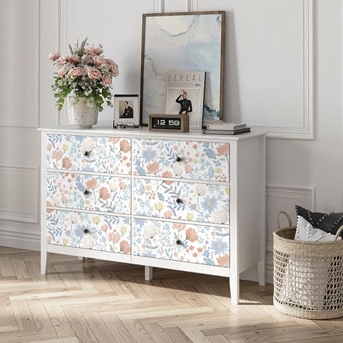 Yasinet Floral Wallpaper Removable Contact Paper Peel and Stick Wall Paper Boho Modern Pink and Blue Flower Wallpaper for Bedroom Bathroom Cabinets Self Adhesive Vinyl 17.3"x78.7"