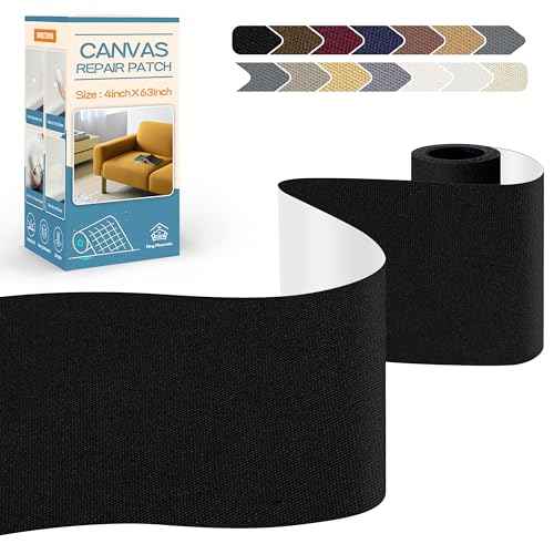 KING MOUNTAIN Canvas Repair Tape,Outdoor Gear Patch, 4¡¿63 Inches,Waterproof,Self-Adhesive for Repairing Boat Covers,Sun Shades,Sofas,Tents,Lounge Chairs,Awnings (Black)