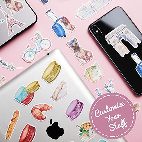 Navy Peony Romantic France Travel Stickers (31 Pack) - Cute, Waterproof, Small | Aesthetic Adventure Decals for Water Bottles, Laptops, Scrapbook