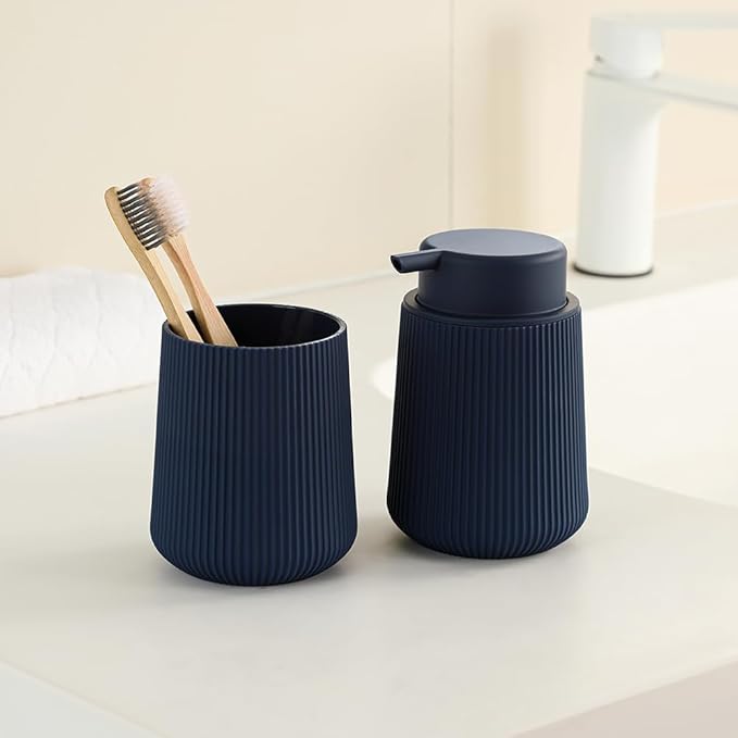 YAUKPH Navy Blue Striped Toothbrush Holder for Electric Toothbrushes Bathroom Organizer Cup for Toothpaste Kids & Adults
