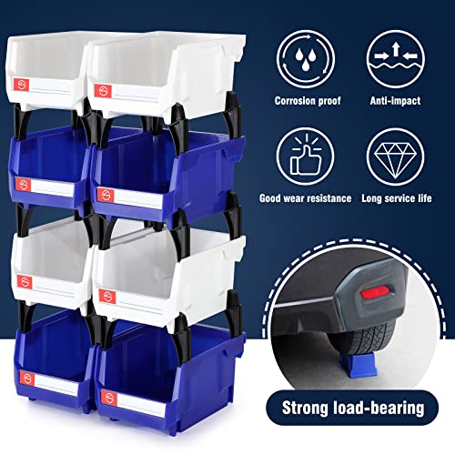 Pe&Hui Storage Organizer Bins,Wall Mount Storage Parts Rack,Stackable Shop Tool Bins for store Screws,Small Parts,Office Supplies and other Accessories Blue (6Pack)