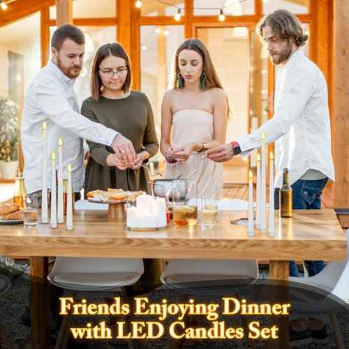 48 Pcs Flameless LED Taper Candles Battery Operated Candles 4 Sizes of 8.5'', 9.65'', 10.83'', 12.8'' Flameless Candlesticks Flickering for Halloween Christmas Church Wedding(White)