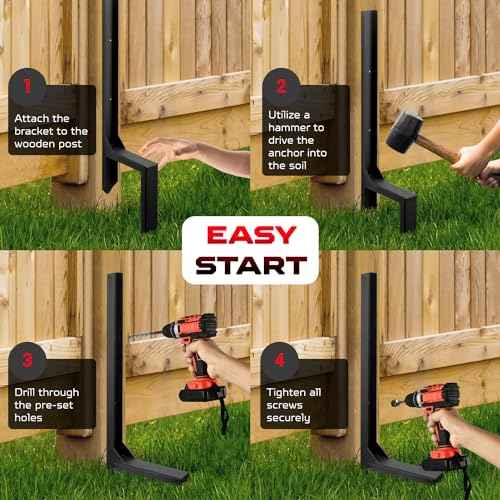 Fence Post Repair Kit, Heavy Duty Steel Fence Post Anchor Ground Spike for Repair Tilted, Broken Wood Fence Post (Double Legs - Set 4)