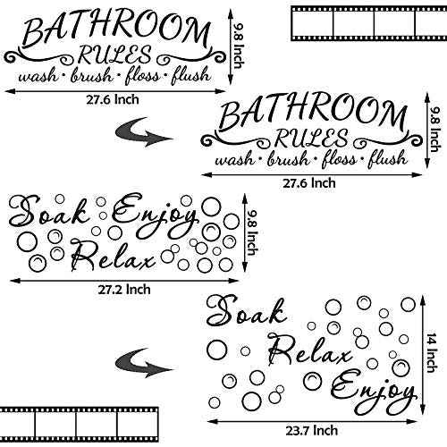 Zonon 2 Bathroom Decals Sticker Soak Relax Enjoy Toilet Rules Decor Vinyl Quote Decor for Home(Simple Style,Black)