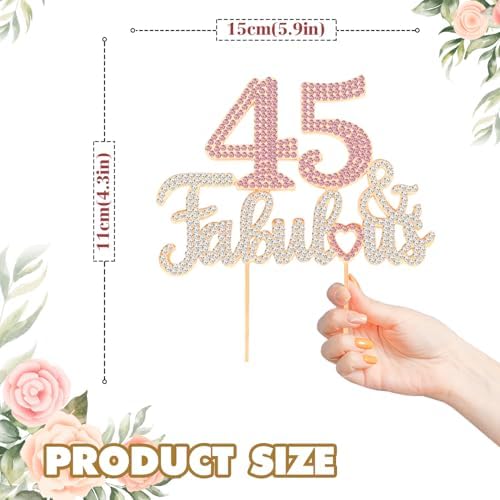 45 & Fabulous Gold & Pink Rhinestone Cake Topper - Happy 45th Birthday Cheers to 45 Years Old Bday Party Metal Sparkly Food Centerpieces Topper Decorations Keepsake.