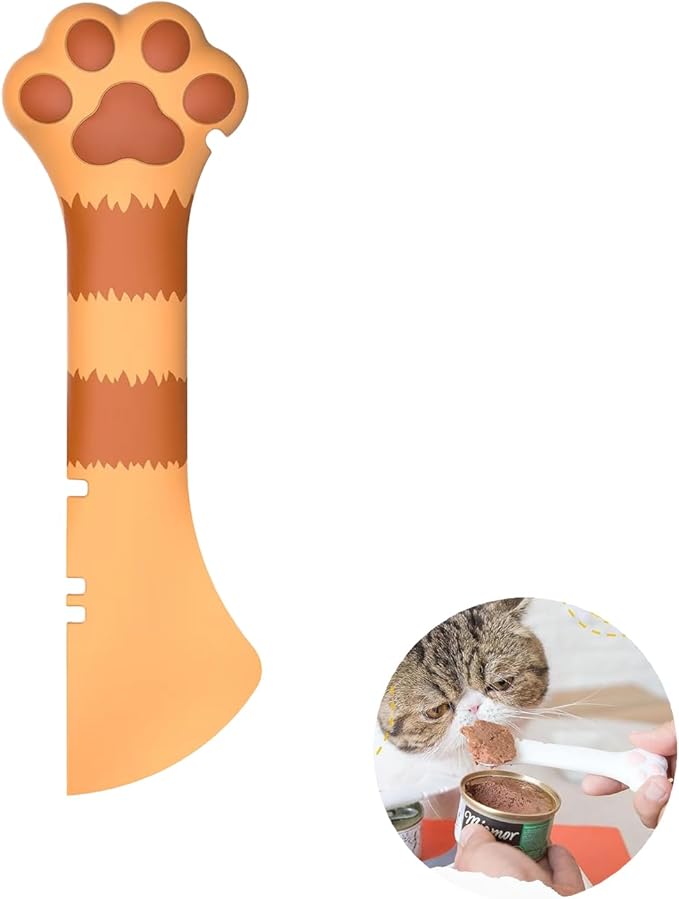 Sheldamy Silicone Pet Food Spoon, Cat Food Can Opener Paw, Wet or Dry Food Short Spoon for Cat Dog With Mini Spatula