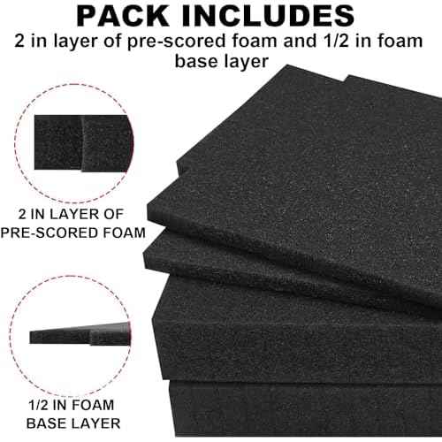 T-02571 Fit for Makita Customizable Foam Insert for Interlocking Cases - 4pcs, 2 Sizes, 2" Pre-Scraped & 1/2 Foam Bases