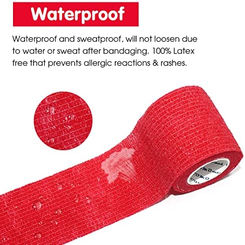 Self Adherent Cohesive Bandage2"x5 Yards First Aid Bandages Stretch Sport Athletic Wrap Vet Tape for Wrist Ankle Sprain and Swelling,Red(12 Rolls)