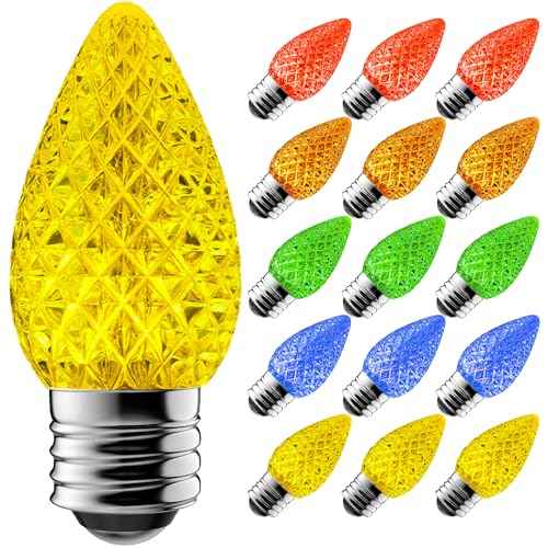 C7 LED Replacement Light Bulbs - 100-Pack Shatterproof E12 Candelabra Base for Christmas String Lights, Waterproof & Dimmable Village Bulbs - Multicolor