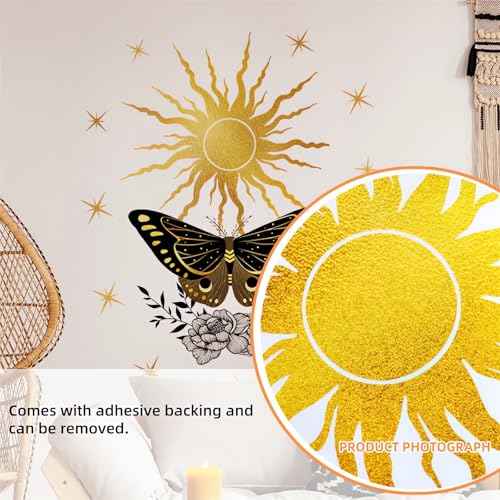 Sacred Golden Sun Stars Black Butterfly Peony Wall Stickers, sacinora Middle Ages Wall Decals Removable Vinyl Peel and Stick for Living Room Bedroom Art Home Decorations