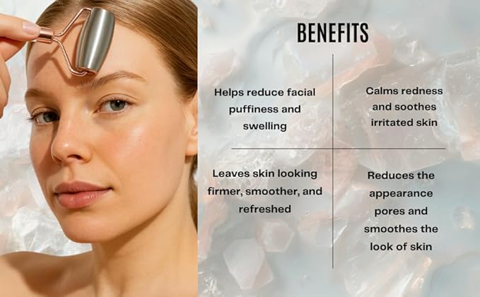 Ice Roller for Face, Dual-Head Stainless Steel, Rose Gold, Facial Massage Tool for Puffiness Reduction, Skin Tightening, Circulation