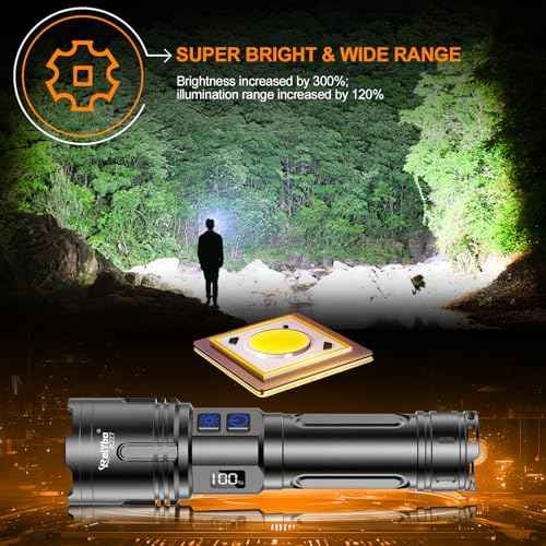 Rechargeable Flashlights High Lumens, LED Flashlight 10000 Lumens, Super Bright High Powered Flashlights, Long Rang 5000 FT, 2 Switch, Powerful Flashlights for Home Emergency Camping