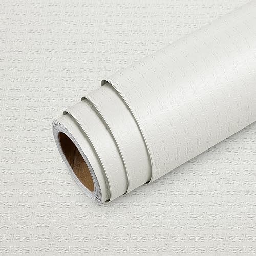 Livelynine Woven Grasscloth White Textured Wallpaper Stick and Peel Paintable Wallpaper for Bathroom Bedroom Vinyl Prepasted Embossed Wall Paper Self Adhesive Contact Paper for Cabinets 15.8X78.8