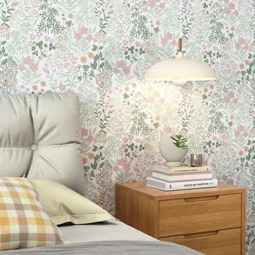 MelunMer Peel and Stick Wallpaper Boho Floral Contact Paper for Cabinets 78.7 in L 17.3In W Self Adhesive Removable Wallpaper for Bedroom/Bathroom Waterproof Nursery Botanical