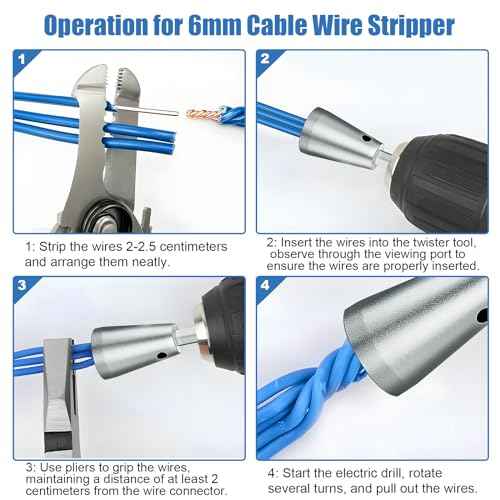 Feekoon Wire Twisting Tool, 3 Way/ 5 Way Wire Stripping Tools and 6mm Hex Shank Cable Twister Tool, Wiring Stripper and Twister, Wiring Twisters Bit for Power Drill, Cable Twisters Connector