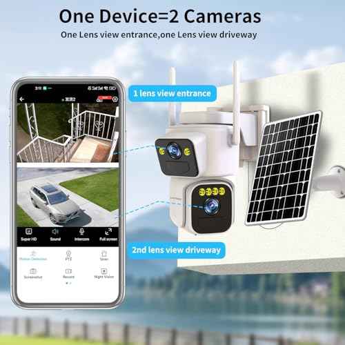 Solar Security Cameras Outdoor Wireless,2.4G/5G WiFi Cameras for Home Security, Dual Lens PTZ Motion Zone,2-Way Audio,Night Vision,Weatherproof,SD/Cloud Storage
