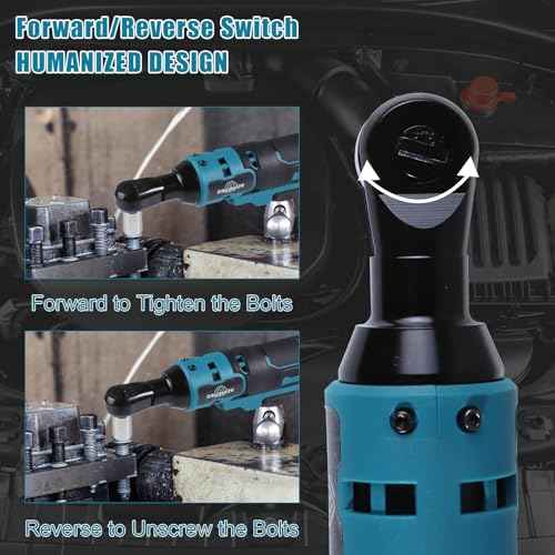 3/8'' Cordless Ratchet Wrench, 60FT-LBS (80N.m) Electric Ratchet with 21V 2 X 2.0Ah Battery, 400 RPM Chargeable Power Ratchet Driver Set with 8 Sockets,1/4 Adaptor, 3" Extension Bar