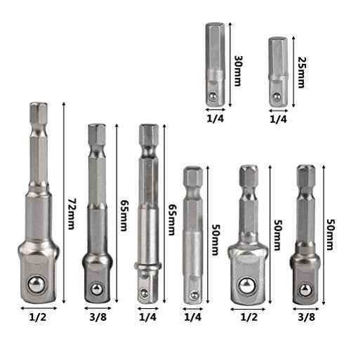 TIMESETL 8pcs Impact Adaptor Set - 1/4" 3/8" 1/2" Hex Shank Square Nut Drill Extension Bit Set
