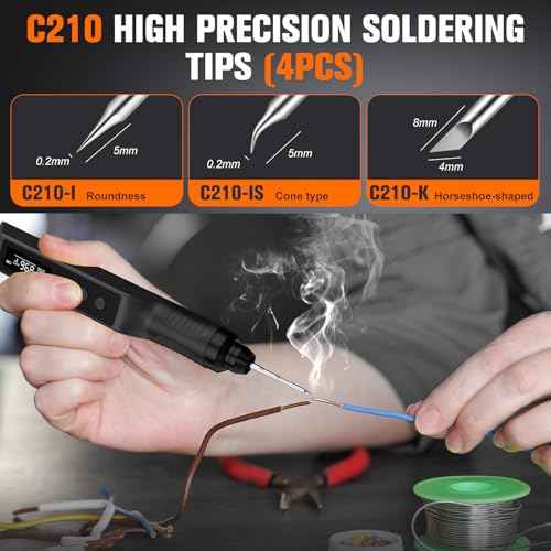 Soldering Iron Kit, Cordless Soldering Gun with 2 Helping Hands, 2s Fast Heating 356-896¢µ OLED Solder Kit, Auto Sleep, Includes 360¡Æ Swivel Stand, C210 Tips, Wire, Wick, Sponges, Wrench, Black