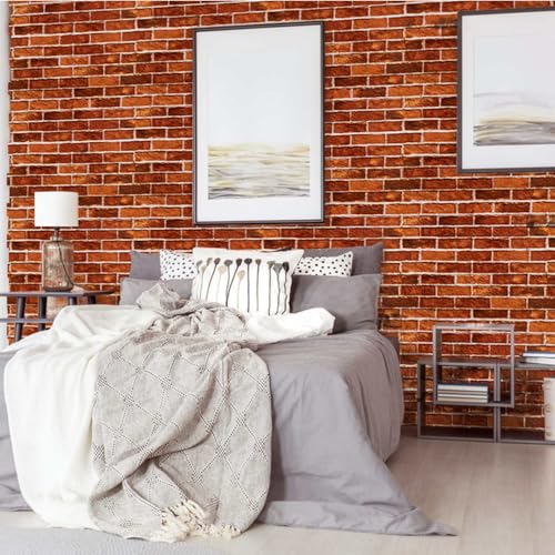 LXCREAT Red Brick Wallpaper Peel and Stick 17.71"¡¿ 118" Removable Self-Adhesive Faux Brick Textured Contact Paper for Christmas Party Home Furniture Decoration