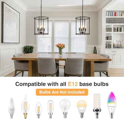 Luvkczc 4-Light Black Chandelier, Industrial Black Lantern Ceiling Light Fixtures with Rustic Metal Cage Adjustable Height Farmhouse Geometric Hanging Light for Kitchen Island, Dining Room, Entryway