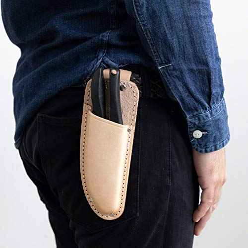 Wazakura Bonsai Scissors Tool Holster Made in Japan W 3inch (75mm) Beige, Japanese Garden Small Tool Pouch with Belt Clip, Scissor Holder with Belt Loop, Bonsai Shears Case for Gardening Tool Belt