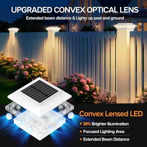 4x4 Solar Post Cap Lights Upgraded, Brighter and Extended Beam to Light Post Fence Deck with Warm/White Lights, Waterproof Outdoor Posts Solar Lights for Patio Porch Vinyl/Wooden Posts 8 Pack