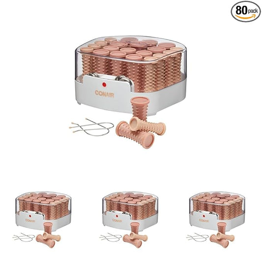 Conair Double Ceramic Hot Rollers for Long,Medium,and All Hair - HairCurler, HairRoller Clips Included - 1/2 inch,3/4 inch,and 1-inch Rollers,(Pack of 4)