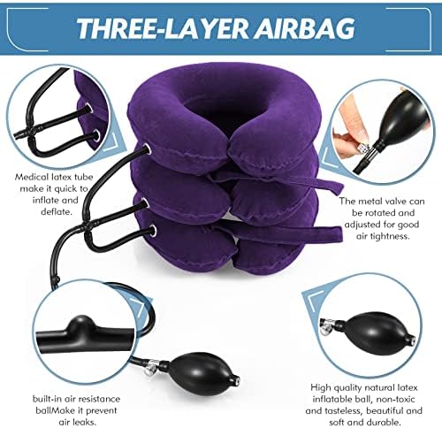 Neck Stretcher, Neck Traction Device, Cervical Traction Device, Neck Pain Relief, Adjustable Inflatable Neck Brace & Neck Stretcher Cervical Traction, Neck Decompression Home Use (Purple)