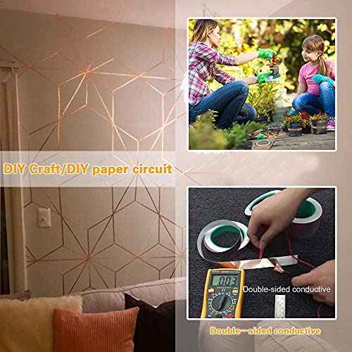 Oubaka 4 Pack Copper Foil Tape,Copper Tape Double-Sided Conductive Adhesive for EMI Shielding,Paper Circuits,Electrical Repairs,Grounding(1/8" x21.9yards)