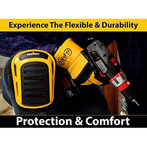 CARIB GEAR PRO USA Work Knee Pads for Men and Women Heavy Duty Gel Construction Knee Pads with Anti Slip Straps for Flooring Tiling Gardening Includes Leather Gloves and Safety Glasses