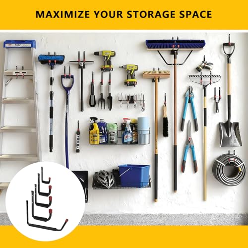 6 Pack Garage Hooks Heavy Duty with EVA Pads and Rubber End Caps, 8.07inch Steel Kayak Storage Hooks for Hanging Bikes, Ladders, Folding Chairs and Garden Tools