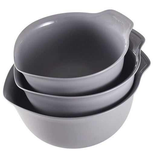 KitchenAid Universal Nesting Plastic Mixing Bowls, Set Of 3, 2.5 quart, 3.5 quart, 4.5 quart, Non Slip Base with Easy Pour Spout to Reduce Mess, Dishwasher Safe, Gray