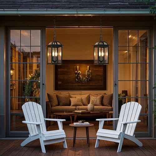 WIHTU Large Outdoor Pendant Light with 2 Bulbs, 14.96" Modern Hanging Lantern Ceiling Mount, Waterproof Outside Chandelier Exterior Hanging Fixture with Tempered Glass for Porch