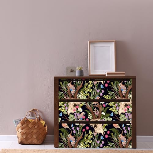 Peel and Stick Wallpaper Deer Skull, Boho Floral Wallpaper DIY Decor, 17.7"¡¿118"