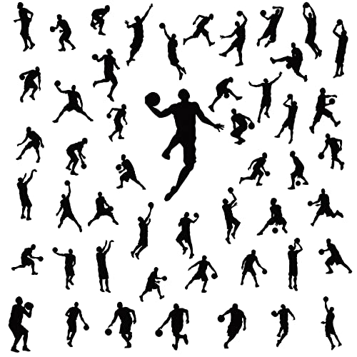 Removable Basketball Player Wall Decal DIY Sports Player Silhouette Wall Stickers Peel and Stick Jumpman Decal Sticker for Kids Room Boys Bedroom Playroom Wall Decor