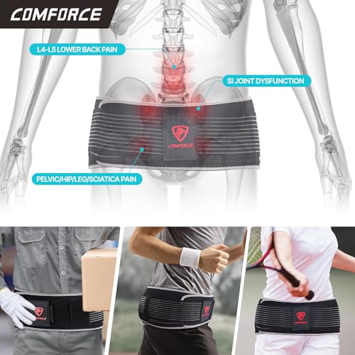 Sacroiliac Hip Belt, Dual Adjustable Compression with Ice Pack, Relief for Lower Back, Pelvic Stabilization, Postpartum Recovery & Lumbar Support - L(fits waist circumference: 38-46 inches)