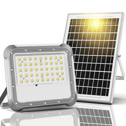 Outdoor Solar LED Flood Lights: Waterproof Security Patio Lights with Remote Control, 6500K Bright Illumination Dawn to Dusk Lighting for Fence, Yard, Backyard, Wall, House
