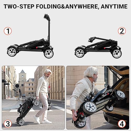 DA-031 4-Wheel Mobility Scooter for Adults/Seniors, One-Click Collapsible, Emergency Brake, Removable Battery & Basket, Seat Storage, Dustproof Cover. - Black