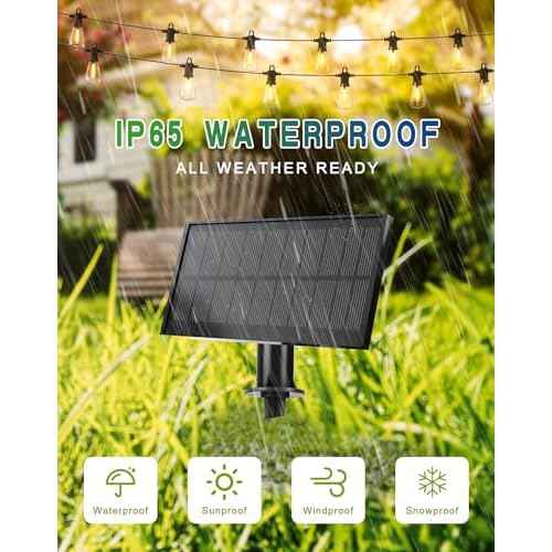 Solar String Lights Outdoor Waterproof 50FT with USB Port and 27 Shatterproof ST38 Bulbs(2 Spare), LED Solar Powered Patio Lights for Outside, Porch, Backyard, Bistro, Garden, Market - 2200K