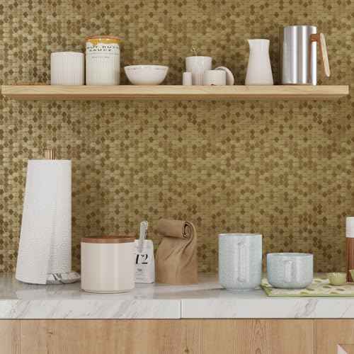 CRE8TIVE Metallic Mustard Gold Peel and Stick Wallpaper Textured 12"x80" Hexagon Honeycomb Gold Wallpaper for Kitchen Fridge Vinyl Wrap Waterproof Adhesive Metallic Contact Paper for Cabinets Drawers