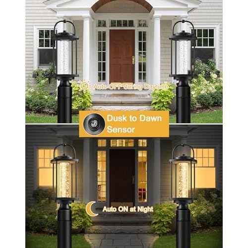 Dusk to Dawn Outdoor Post Lights, LED Waterproof Lamp Post Light Fixture with Crystal Glass, Aluminum Lamp Posts Outdoor Lighting Pole Lantern for Outside Yard Patio Pathway Garden, Hard Wired