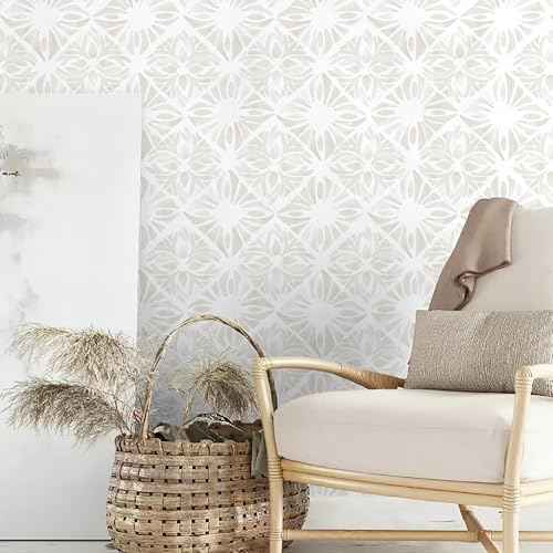 Geometric Peel and Stick Wallpaper Boho 78.7 "x17.3 White and Gray Wallpaper White Contact Paper Removable for Bedroom Waterproof Removable Shelf Liner Decal Vinyl Roll