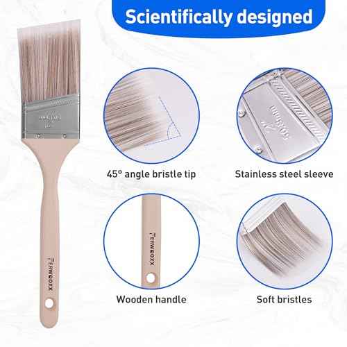 Paint Brush, 2IN Stain Brushes for Painting Walls House Touch-Ups,Furnitures and Fence Staining, Wooden Handle Masonry Paintbrush(6 Packs)