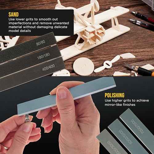 Dura-Gold Sanding Sticks and Polishing Sticks for Plastic Models, Pack of 20-2 Each of 10 Grits, Coarse 80 to Ultra-Fine 7000 Grit, Classic Style - Sand Wood, Metal, Auto Detailing, Hobby Sandpaper