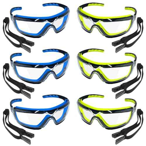 6 PCS Safety Glasses for Men & Women, ANSI and CE Certified, Adjustable and Impact-Resistant, Anti-Fog Clear Lenses, 100% UV Eye Protection Glasses