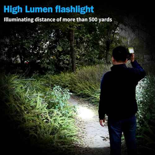 LED Spotlight, 10000 Lumens Rechargeable Flashlight, 90¡Æ Rotate, 8 Modes with Cob& Tail Light, IPX5 Waterproof,4800mAh Battery, Handheld Flashlight for Camping, Emergency