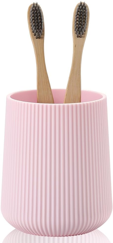YAUKPH Pink Striped Toothbrush Holder for Electric Toothbrushes Bathroom Organizer Cup for Toothpaste Kids & Adults